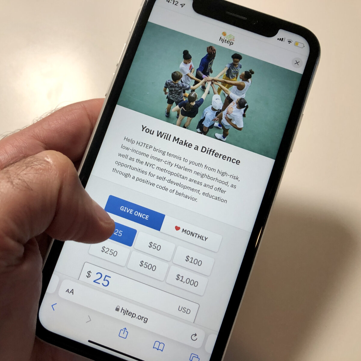 HJTEP donation checkout on phone