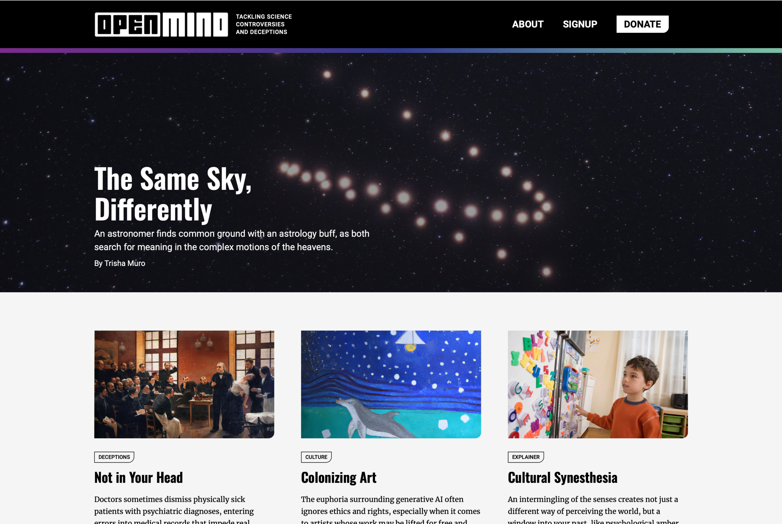 Openmind magazine homepage
