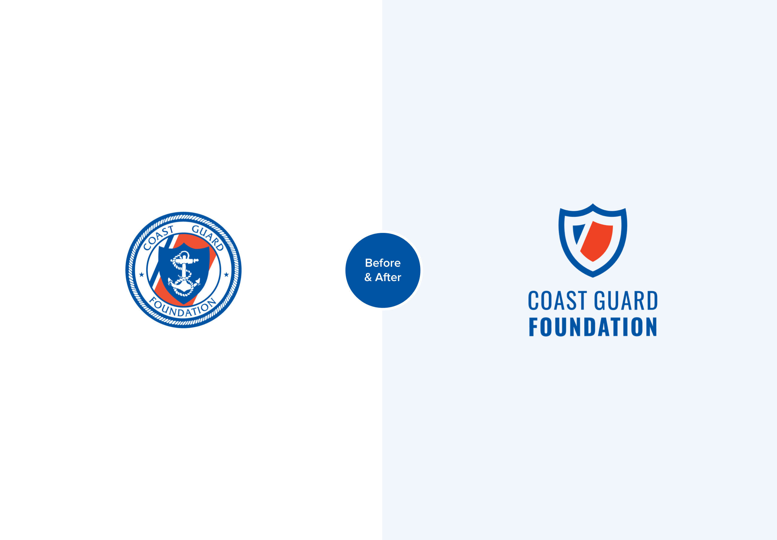 Before and after showing the change from the old Coast Guard Foundation logo to the new.