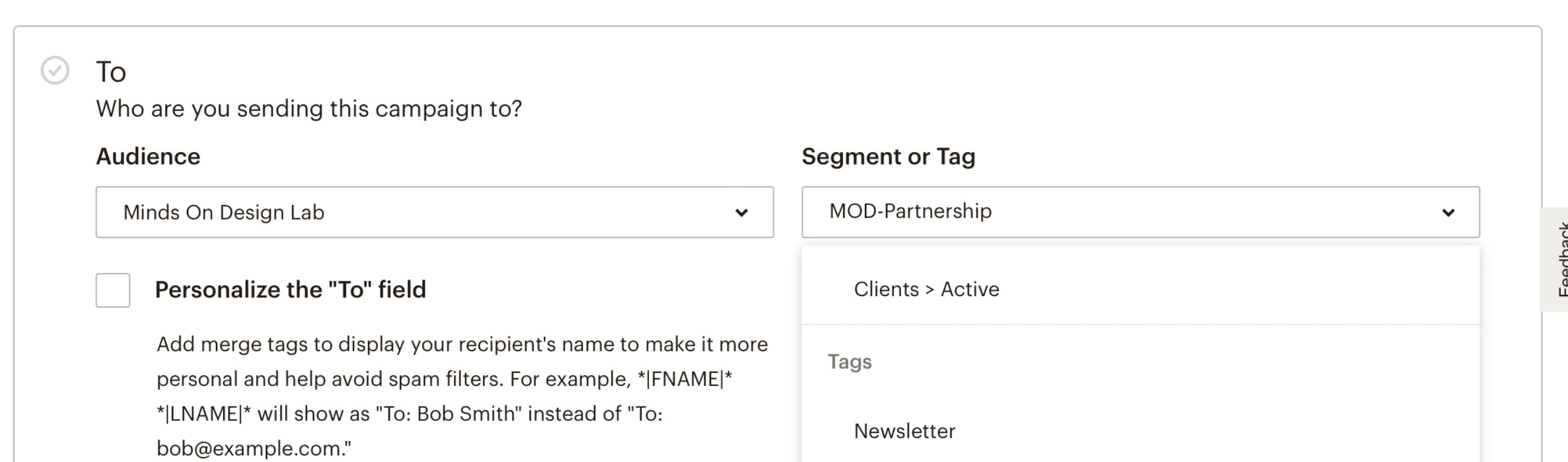 Using a tag for audience of mailing mailchimp