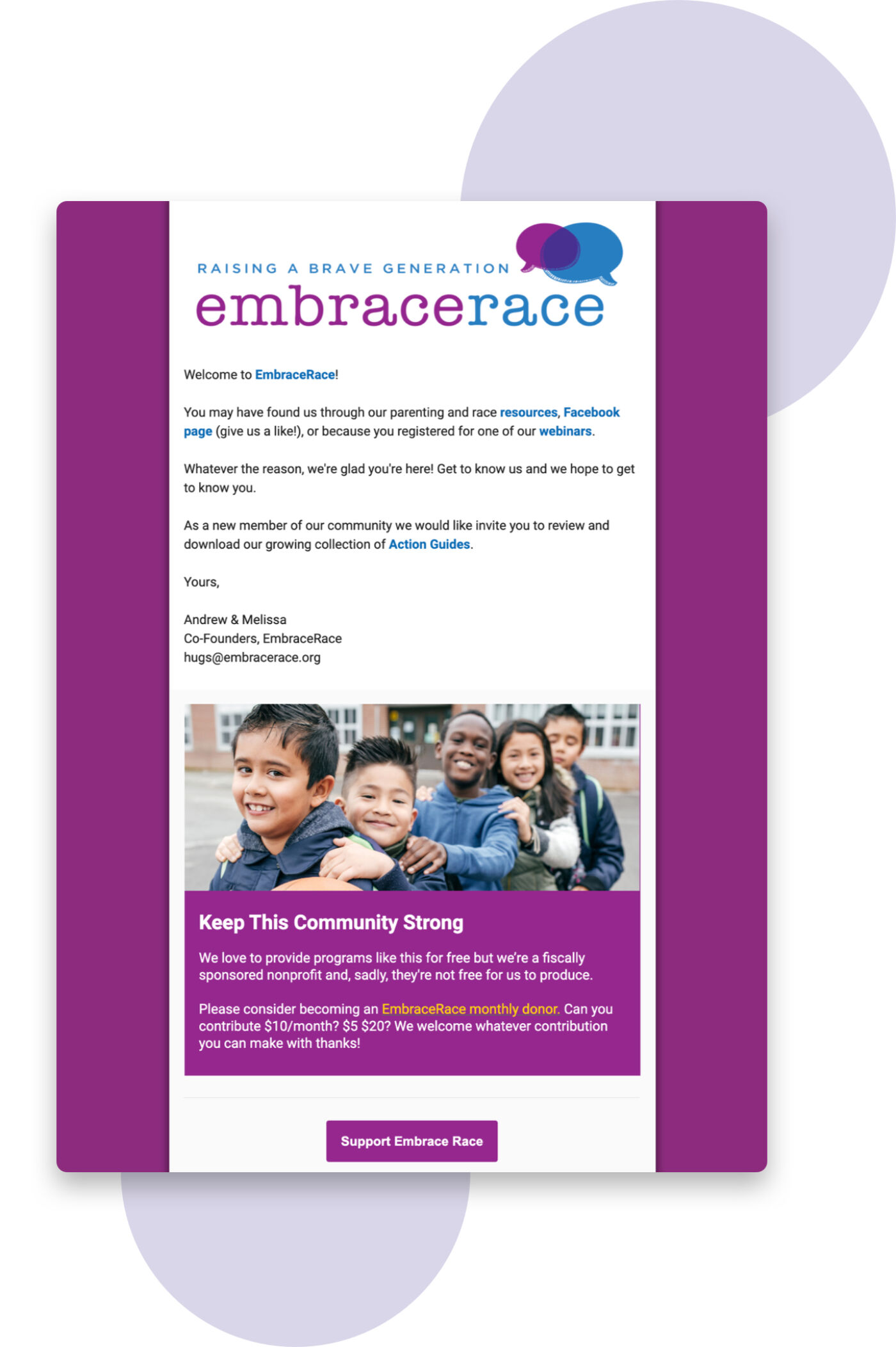 Embracerace email template