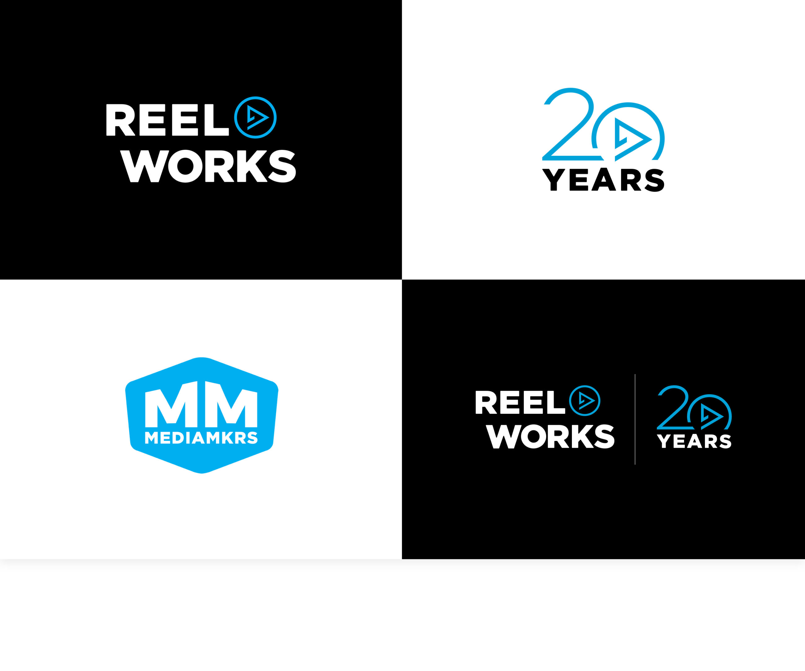 Reel Works logos including organization and 20 year anniversary editions