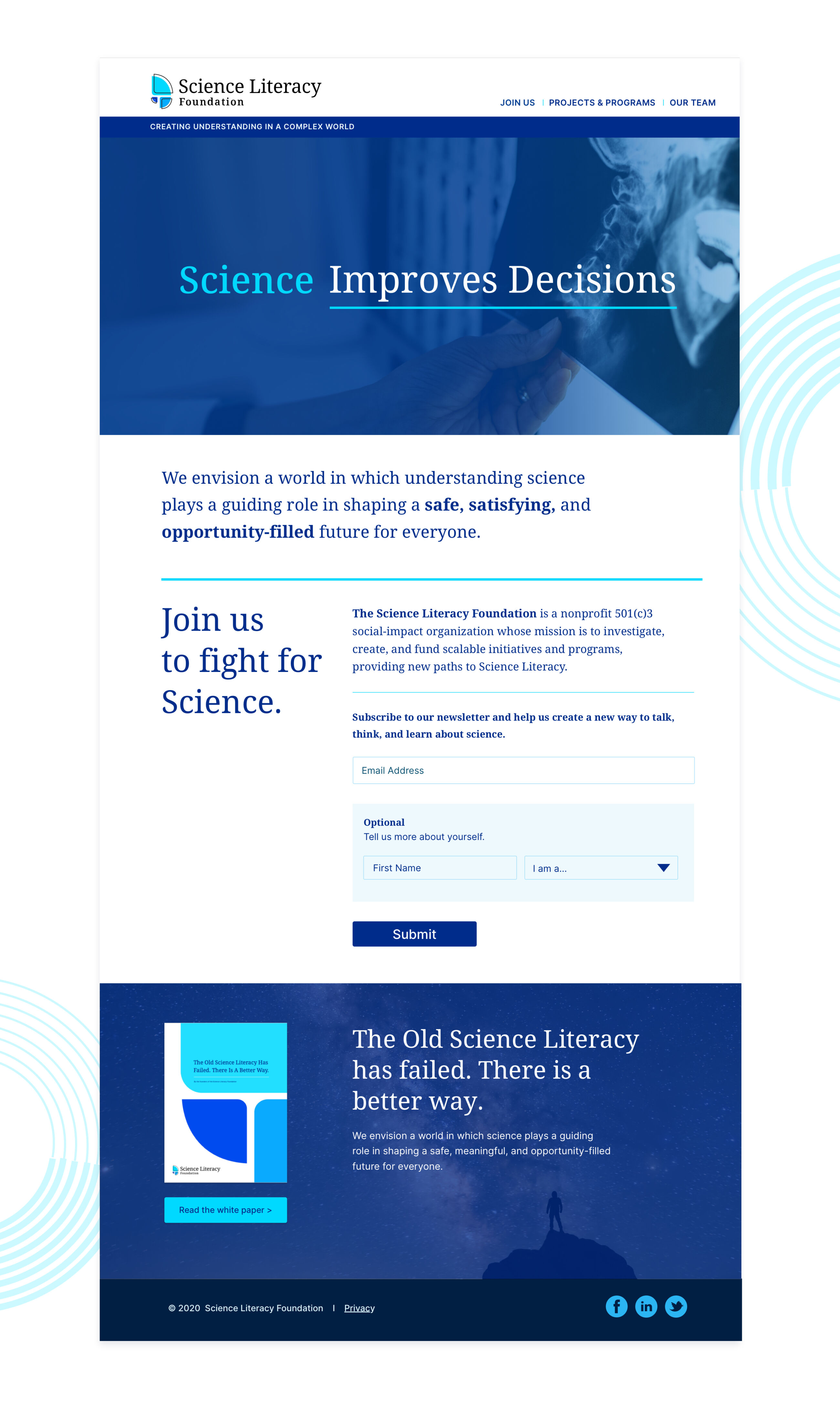 Science Literacy Foundation website homepage