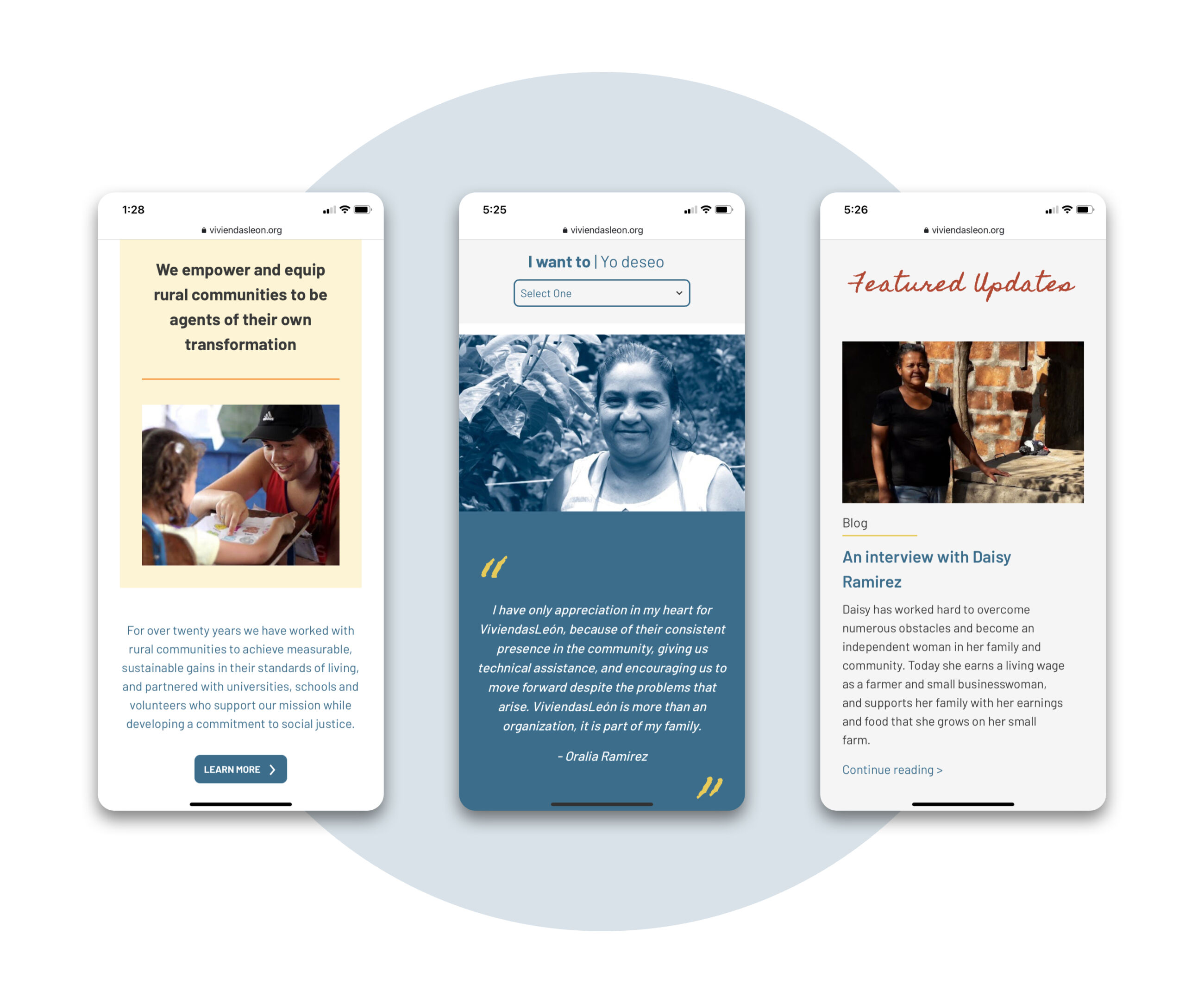 ViviendasLeón homepage showing responsive design in phone